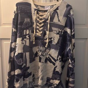 Urban Outfitters Lace-Up Waffle Knit Women's Sweater - Navy & Cream